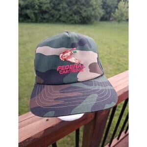 Vtg Federal Cartridge Camo Embroidered Hat Snapback Trucker Cap Duck Hunting